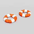 Two Orange And White Lifebuoys Placed On Gray Background Surface 3d model