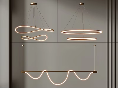 Modern Pendant Lights with Unique Circular and Wave Design Gold Metal Frame for Home 3d model