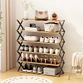Multi Tiered Shoe Rack With Organized Shoes High Heels And Decorative Accessories