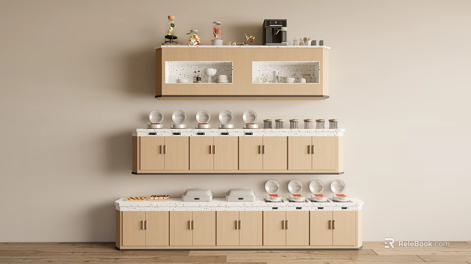 Kitchen Storage Cabinets With Dishes And Appliances 3d model 