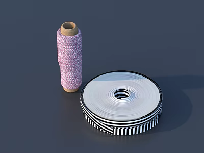 Pink Vase With White And Black Striped Flowers On Dark Background 3d model