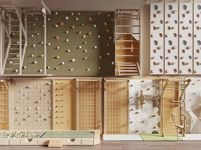 Indoor Children's Playground Equipment With Climbing Walls Ladders Nets And Wooden Structures 3d model