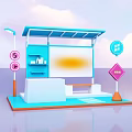 Shopping Mall Meichen Booth Platform Station Street Lamp Bus Station Scene Game Module 3d model