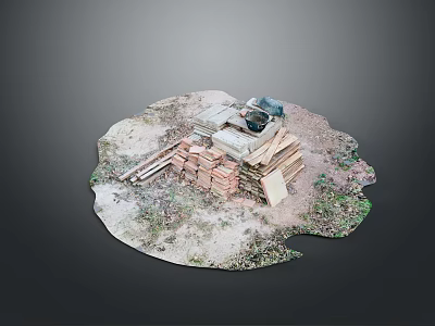 Miniature Construction Site Model With Dirt Ground Brick Piles And Small Tools 3d model