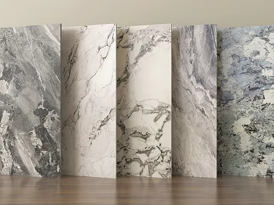 Different Textured Stone Slabs Displayed With Wooden Floor In Modern Interior 3d model