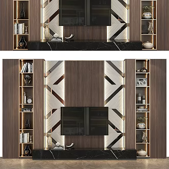 Wooden metal TV cabinet background wall 3d model