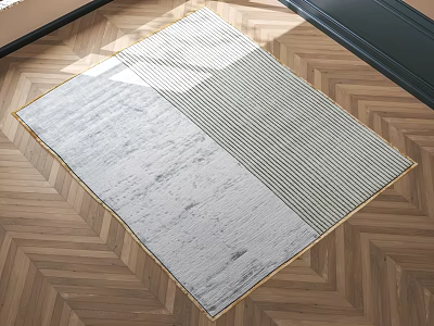 Square Rug With Two Tone Pattern On Herringbone Wood Floor 3d model