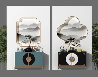 New Chinese Style Entrance Cabinet Entrance Background Wall Side Cabinet Combination 3d model