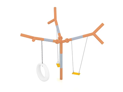 Playground Swing Set with Multiple Branches Poles White Ring and Yellow Seat Swings for Kids 3d model