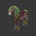Realistic Brown Pony With Dark Mane Standing On Grey Background