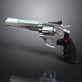 Silver Metal Revolver With Black Grip Red Accent 3D Rendered On Dark Background