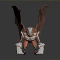 Red and White Mythical Dragon with Large Wings 3D Model Standing Pose