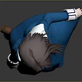 Anime Game Character With Brown Hair Blue Dress White Collar Cuffs Flowing Skirt Brown Shoes