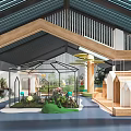 Modern Kindergarten Interior With Glasshouse Structure Colorful Balls Green Plants And Wooden Elements