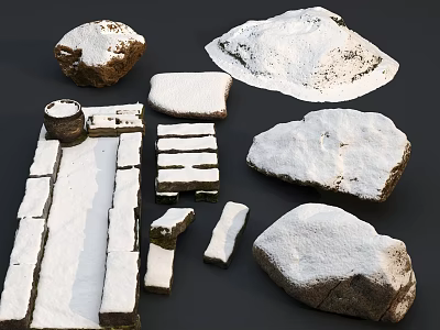 Various Shapes of Snow Covered Stone Rocks and Wooden Planks Display Collection 3d model Various Shapes of Snow Covered Stone Rocks and Wooden Planks Display Collection 3d model