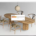 Oval Wooden Dining Table Set With Four Chairs And Round Pendant Light