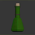 Colorful Conical Bottles With Wooden Corks And Reflections On Gray Background
