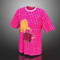 Pink Short Sleeve T-shirt with White Grid Pattern and Gramophone Red Case Design
