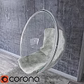 Transparent Glass Spherical Single Chair With Light Green Cushion Against Gray Wall And Wooden Floor