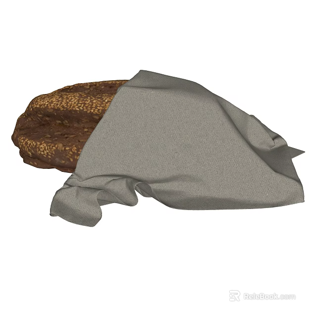 Fresh Bread Loaf Covered With Soft Gray Cloth on White Background 3d model 