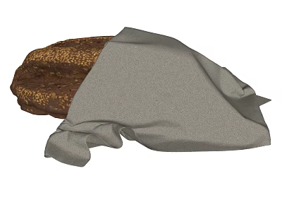 Fresh Bread Loaf Covered With Soft Gray Cloth on White Background 3d model