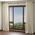 Simple White Roman Curtains on Wooden Window with Green Outdoor View