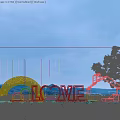 Scenic Outdoor LOVE Letters With Green Grassland Mountains Trees And Pink Structure