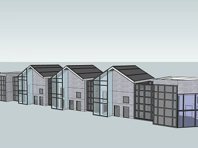 Row of Modern Single Family Houses With Glass Windows Black Roofs and Gray Brick Exterior 3d model
