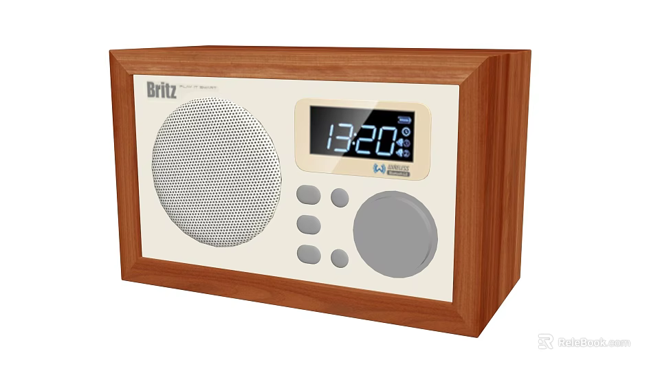 Britz Wooden Audio Speaker With Digital Time Display And Control Buttons 3d model 