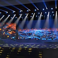 Modern Stage Design Featuring Blue Orange Lighting Large Screens And Light Effects 3d model