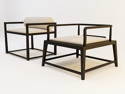 Modern Leisure Chairs with Black Square Frame Square Armrests and Light Fabric Cushion 3d model