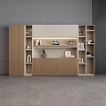 Modern Wooden Bookcase With Open And Closed Storage Compartments Decorative Items Books And Sculpture