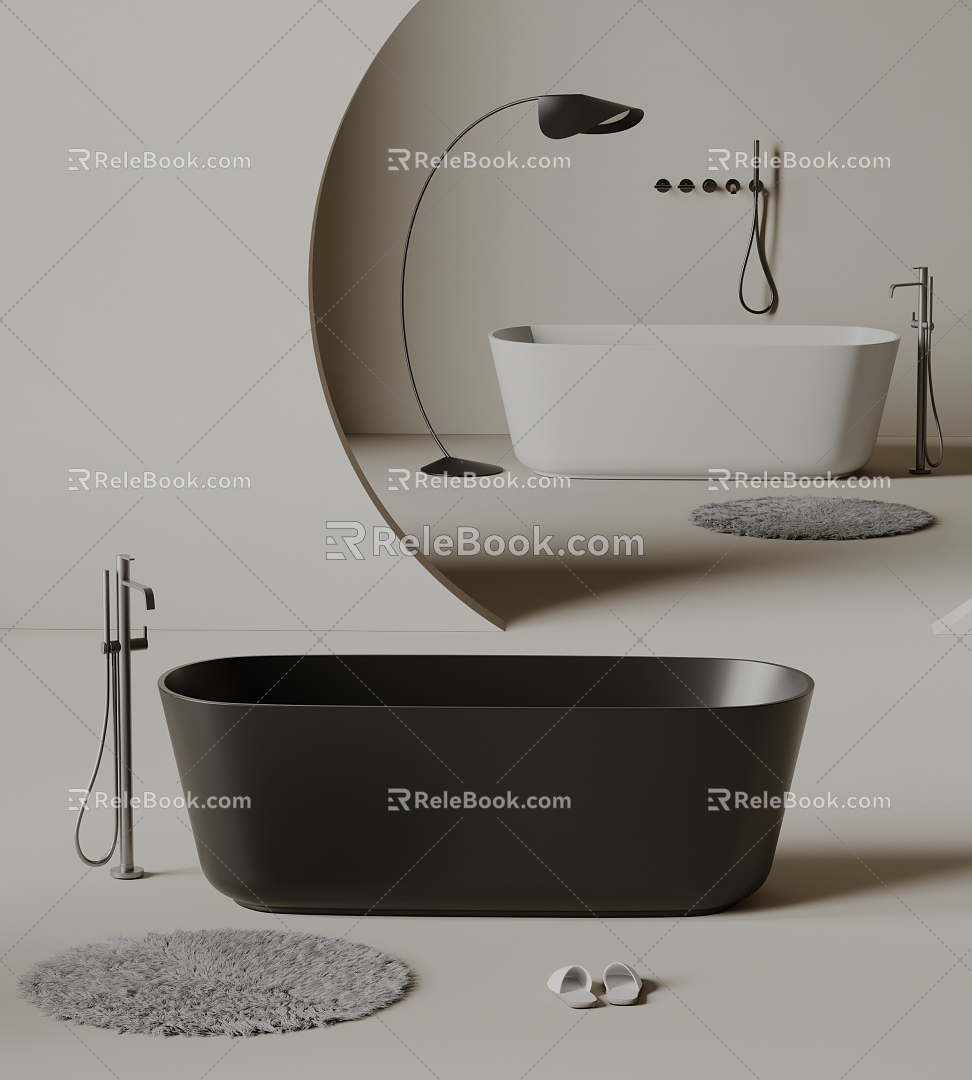 Bathtub Ceramic Bathtub Toilet Bathtub Open Bathtub Woolen Carpet Slippers Floor Lamp 3d model