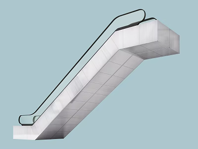 Modern Escalator Design With Silver Metal Steps And Black Handrail Elements 3d model