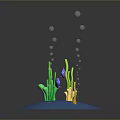 Colorful Aquatic Fish Swimming Among Green Plants Yellow Coral And Air Bubbles