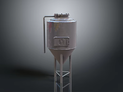 Stainless Steel Industrial Tank With Conical Bottom Support Stand And Top Lid Design 3d model