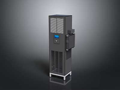 Black Vertical Computer Server Cabinet With Display Screen And Ventilation Panels 3d model