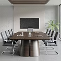 Modern Dark Wooden Conference Table With Leather Office Chairs In Bright Spacious Professional Meeting Room