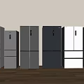 Modern Refrigerators And Freezers In Various Colors And Styles Arranged In A Row