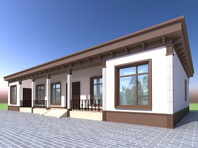 Modern Single Family House Exterior With White Walls Brown Roof And Porch Steps 3d model