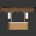 Outdoor Stylish Bar Counter With Thatched Roof Wooden Structure And White Top