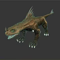 3D Rendered Brown Mythical Dragon With Spikes Open Mouth And White Claws