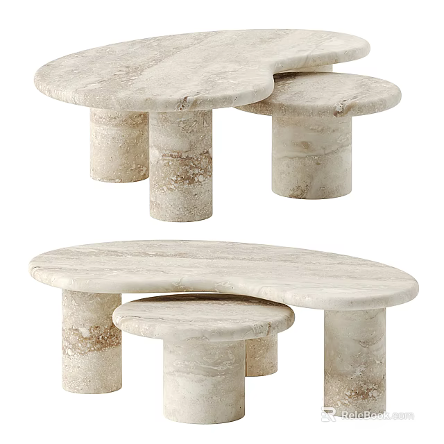 Modern Marble Coffee Table With Nested Design And Cylindrical Base 3d model 