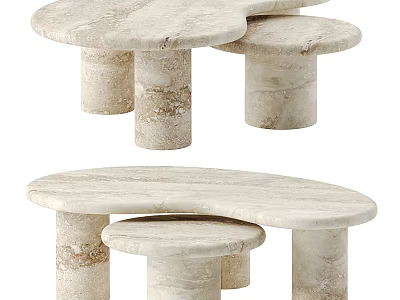 Modern Marble Coffee Table With Nested Design And Cylindrical Base 3d model