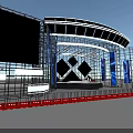 Futuristic Event Stage With Large Screens Blue Purple Lighting Metal Frames And Central Platform Design