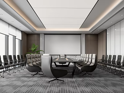 Modern Conference Room With Large Table Comfortable Chairs Screen And Windows 3d model
