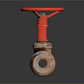 Rusted Metal Valve Featuring Red Wheel Handle And Industrial Design Elements