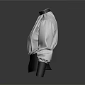 White High Neck Pleated Top With Black Cuffs And Fitted Waist Design
