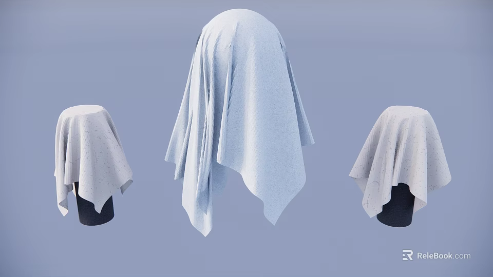 Soft Light Colored Fabric Covered Decorative Hanging Ornaments In Three Styles On Blue Background 3d model 
