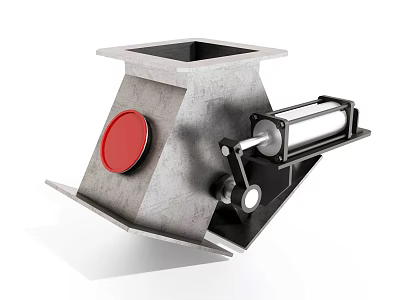 Industrial Metal Equipment With Square Inlet Red Circular Component And Control Lever 3d model